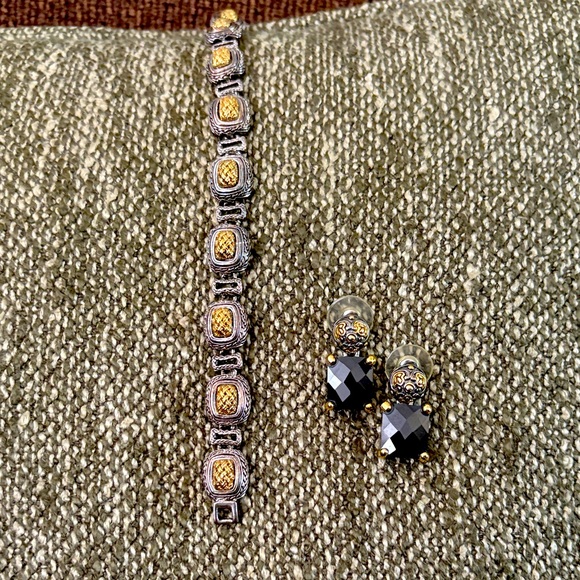 Elegant Gold and Silver tone Bracelet and Earring Set - Picture 1 of 5